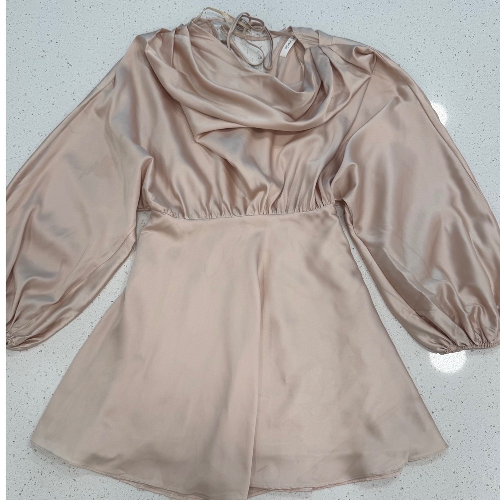 Mustard Seed Romper Women S Champagne Excellent Satin Balloon Sleeve Chic